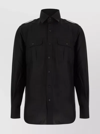 Tom Ford Silk Shirt With Button-down Collar And Chest Pockets In Black