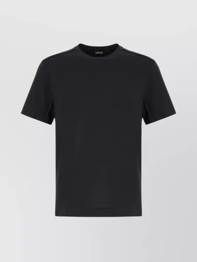 Zegna Navy Blue Piquet Cotton T-shirt In Black
