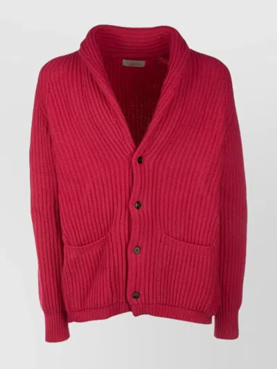 Laneus Collar Shawl Ribbed Texture Front Pockets In Burgundy