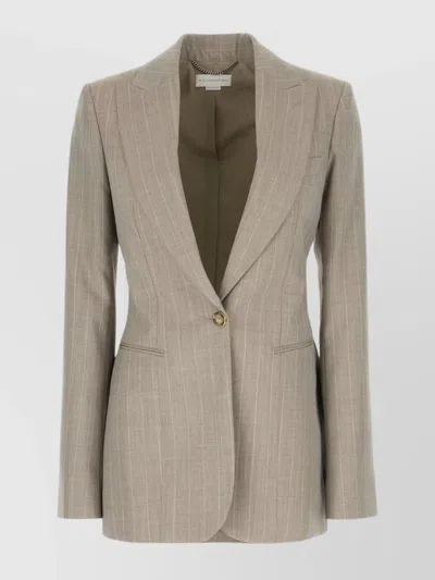 Stella Mccartney Wool Blazer With Embroidered Back Vent In Neutral