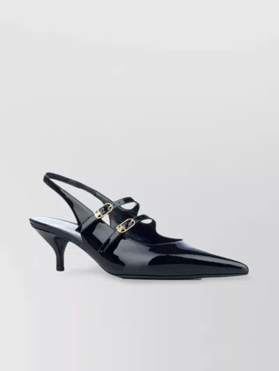 Celine Double Strap Mary Jane Slingback In Patent Calfskin In Black