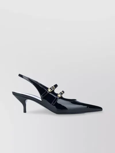 Celine Double Strap Mary Jane Slingback In Patent Calfskin In Black