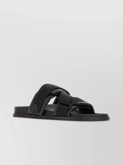 Moncler Black Leather And Fabric Sandals In Animal Print