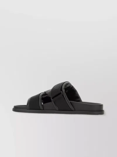 Moncler Black Leather And Fabric Sandals In Animal Print