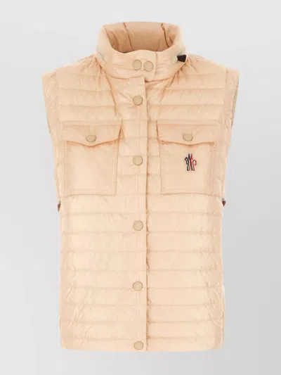 Moncler Nylon Down Jacket With Front Pockets And High Collar In Neutral