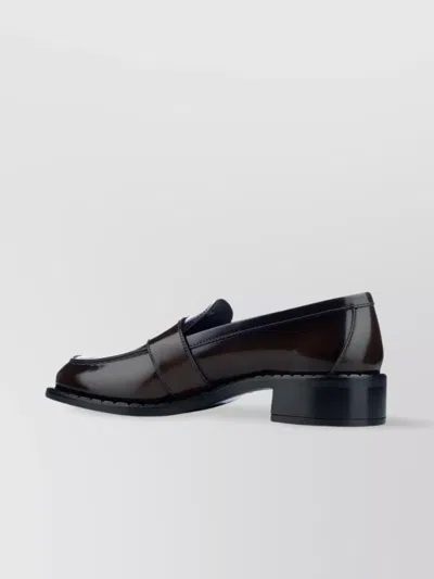 Prada Brushed Leather Moccasins In Burnt Color In Brown