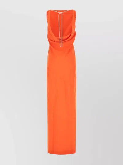 Max Mara Long Draped Cowl Neck Dress In Orange