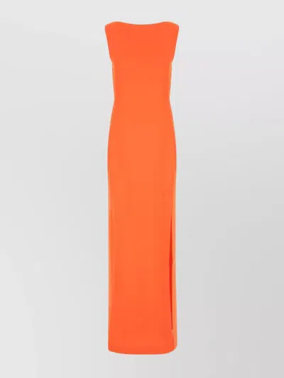 Max Mara Long Draped Cowl Neck Dress In Orange