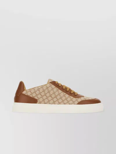 Max Mara Logo Jacquard Sneakers With Textured Fabric And Leather Accents In Brown