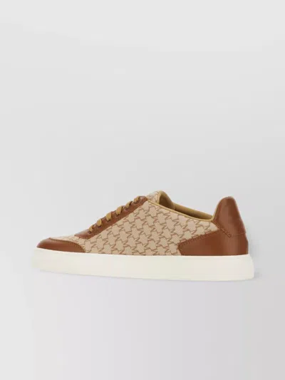 Max Mara Logo Jacquard Sneakers With Textured Fabric And Leather Accents In Brown