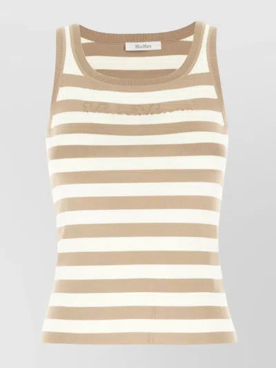 Max Mara Striped Ribbed Sleeveless Viscose Blend Top In Pink