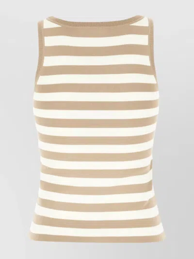 Max Mara Striped Ribbed Sleeveless Viscose Blend Top In Pink