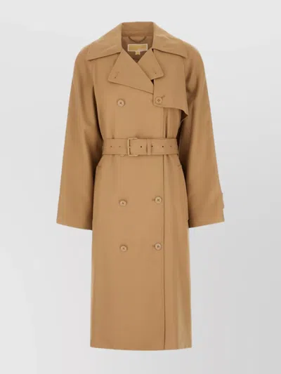 Michael Kors Polyester Blend Trench Coat With Notched Lapels In Brown