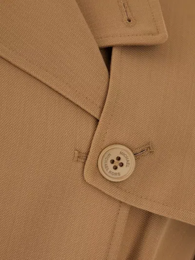 Michael Kors Polyester Blend Trench Coat With Notched Lapels In Brown