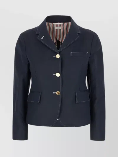 Thom Browne Blazer Cotton Blend Notched Lapel In Blue