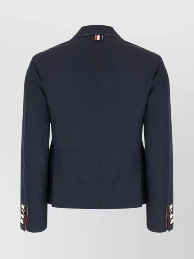 Thom Browne Blazer Cotton Blend Notched Lapel In Blue