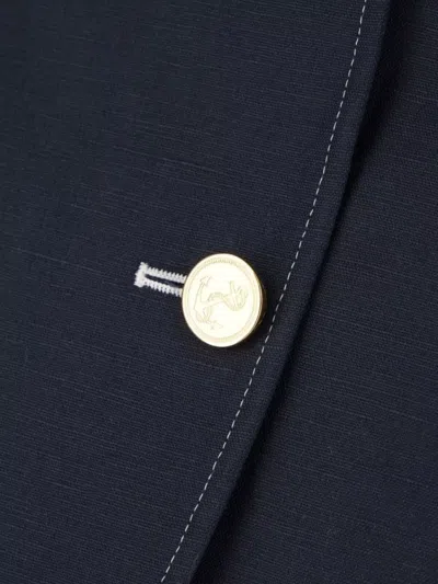 Thom Browne Blazer Cotton Blend Notched Lapel In Blue