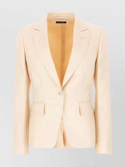 Tom Ford Wool Blend Blazer Back Vent In Neutral