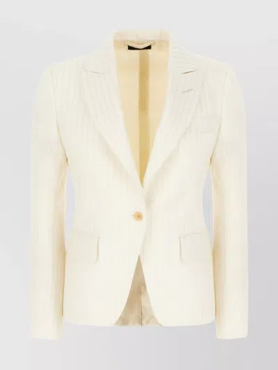 Tom Ford Wool Blend Blazer With Embroidered Back Vent In Neutral