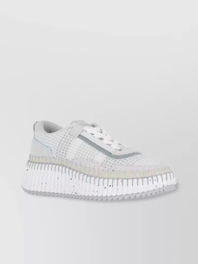 Chloé Nama Embroidered Suede And Recycled Mesh Sneakers In White