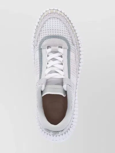Chloé Nama Embroidered Suede And Recycled Mesh Sneakers In White