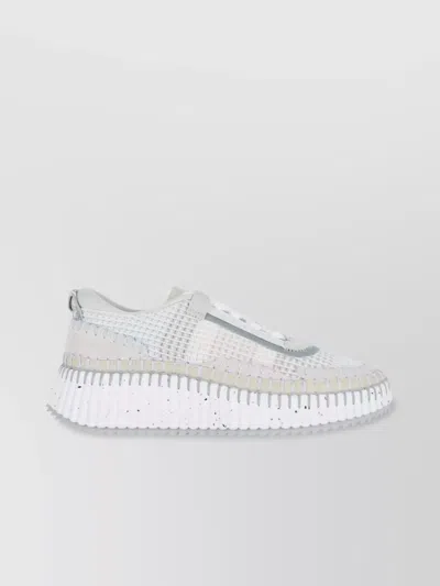 Chloé Nama Embroidered Suede And Recycled Mesh Sneakers In White
