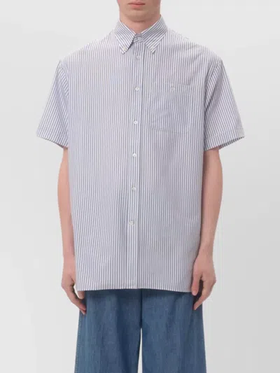 Valentino Striped Cotton Shirt Chest Pocket In Blue