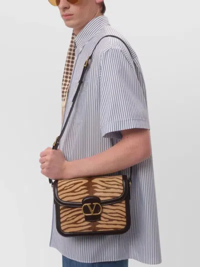 Valentino Striped Cotton Shirt Chest Pocket In Blue