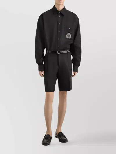 Dolce & Gabbana Linen Shirt With Heraldic Patch In Black