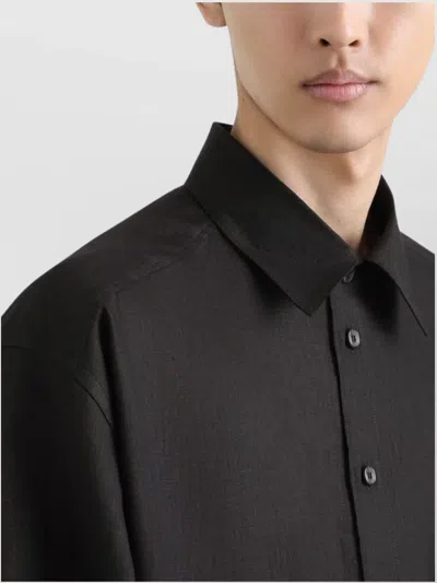 Dolce & Gabbana Linen Shirt With Heraldic Patch In Black