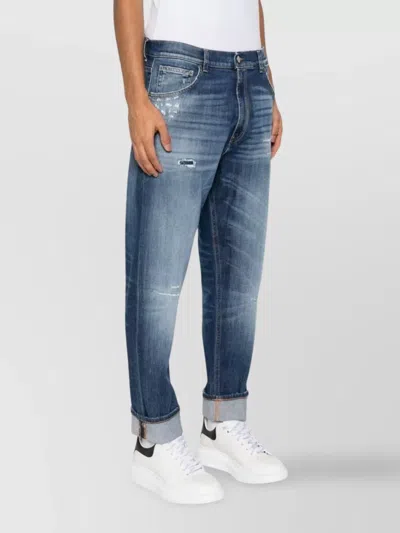 Dondup Distressed Denim Trousers Belt Loops In Blue