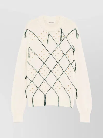 Namacheko Crewneck Sweater With Cut-out Diamond Pattern In White