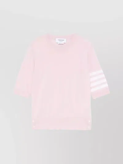 Thom Browne Crew Neck Striped Sleeve Tank Top In Pink
