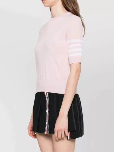 Thom Browne Crew Neck Striped Sleeve Tank Top In Pink