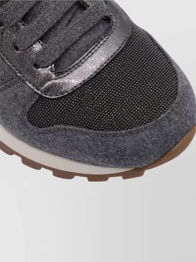 Brunello Cucinelli Runners In Techno Fabric And Calfskin With Precious Trim In Gray