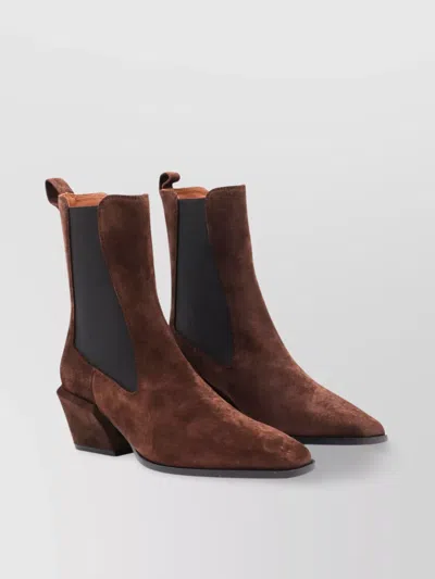 Paris Texas Pointed Toe Suede Ankle Boots With Block Heel In Burgundy