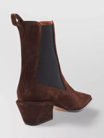 Paris Texas Pointed Toe Suede Ankle Boots With Block Heel In Burgundy