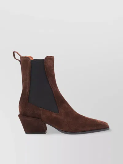 Paris Texas Pointed Toe Suede Ankle Boots With Block Heel In Burgundy