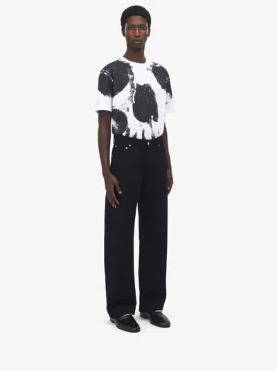 Alexander Mcqueen Black Jeans With Belt Loops And Logo Patch On The Rear In Denim Man In Animal Print