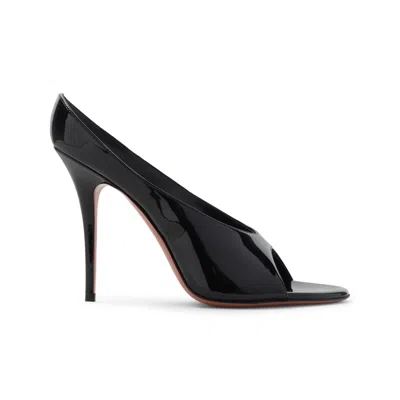 Amina Muaddi Black Calf Leather Bos Taurus Stiletto Heel Sandals In Black