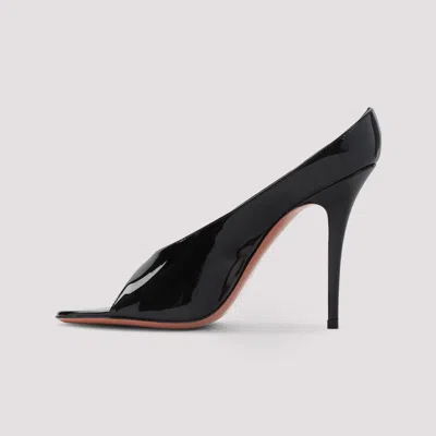 Amina Muaddi Black Calf Leather Bos Taurus Stiletto Heel Sandals In Black