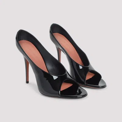 Amina Muaddi Black Calf Leather Bos Taurus Stiletto Heel Sandals In Black