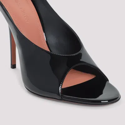Amina Muaddi Black Calf Leather Bos Taurus Stiletto Heel Sandals In Black