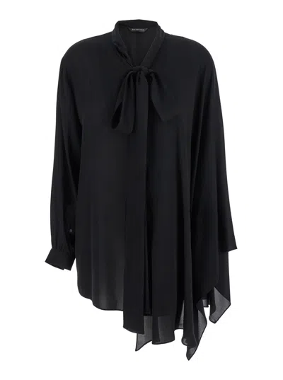 Balenciaga Black Georgette Scarf Blouse In Black