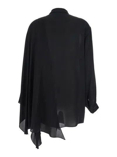 Balenciaga Black Georgette Scarf Blouse In Black
