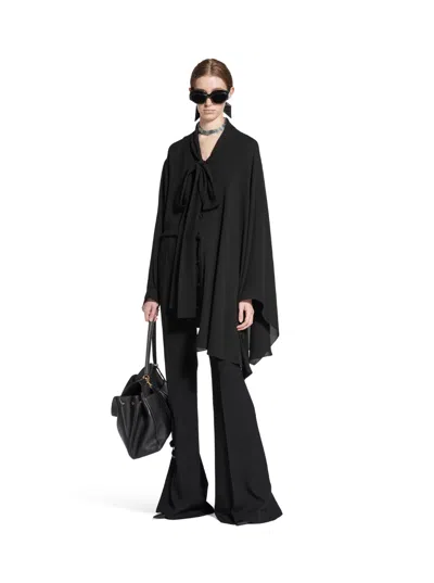 Balenciaga Black Georgette Scarf Blouse In Black