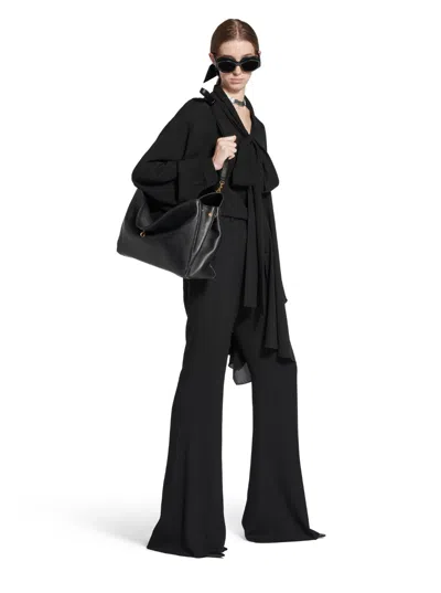 Balenciaga Women Flared Trousers In Black Flowing Viscose