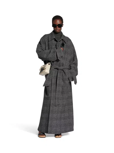 Balenciaga Vintage Checked Wool One Layer Raglan Coat Clothing In Black