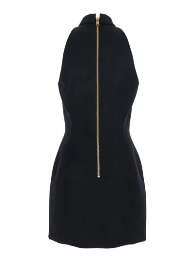 Balmain Black Wool Mini Dress In Black