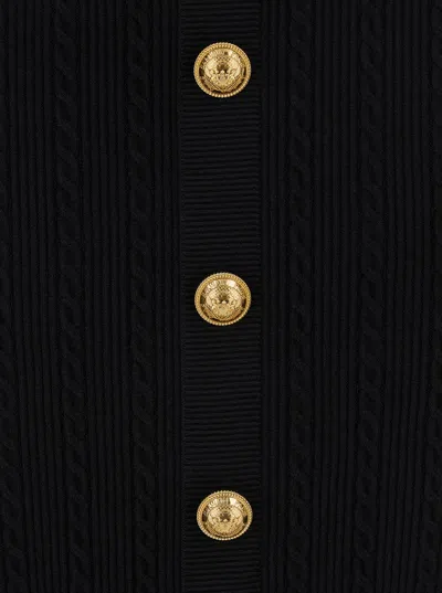 Balmain Black Viscose Blend Ribbed Knit Midi Skirt In Black